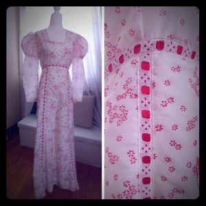 Vintage 70s Maxi Dress Puff Sleeve Floral Print 2